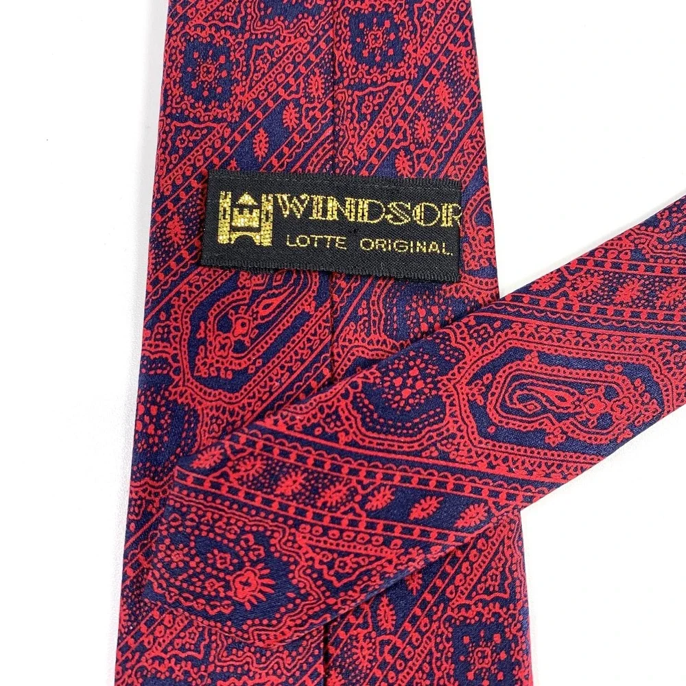 Vintage Windsor‎ Lott Mens Tie Blue w/ Red & Geometric Striped Design 100% Silk
